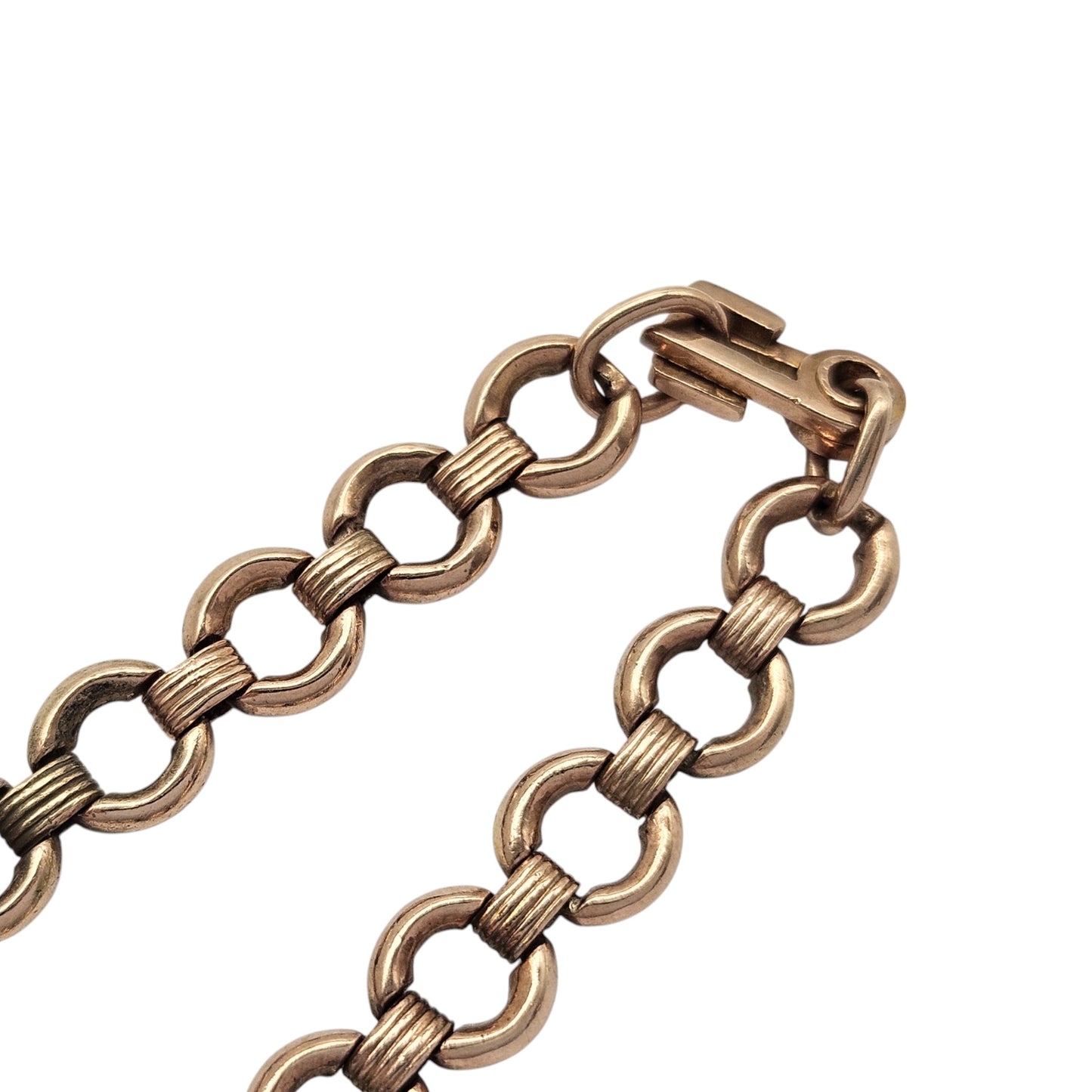 Antique 9ct Rose Gold Bracelet With Unusual Clasp c.1900 L 19.9 cm 8.6 g.