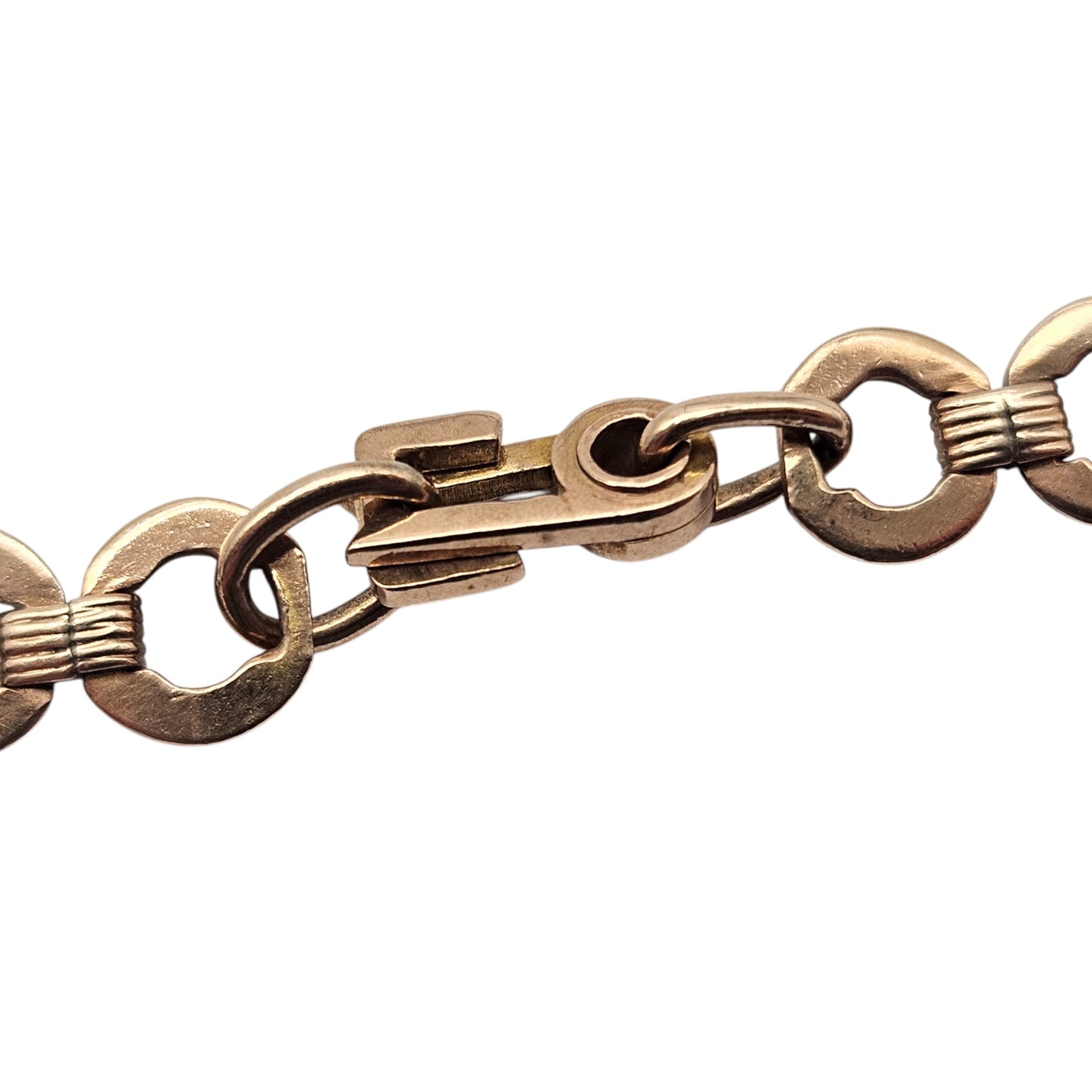 Antique 9ct Rose Gold Bracelet With Unusual Clasp c.1900 L 19.9 cm 8.6 g.