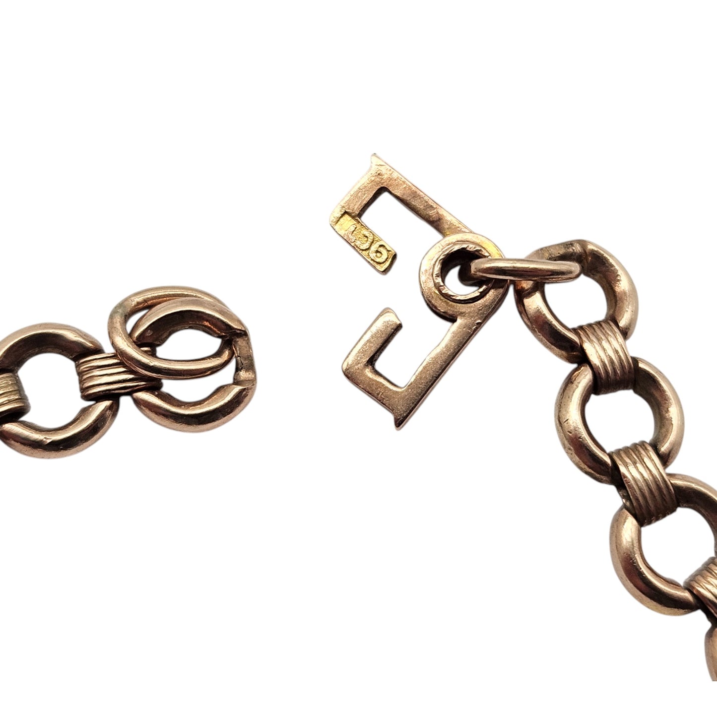 Antique 9ct Rose Gold Bracelet With Unusual Clasp c.1900 L 19.9 cm 8.6 g.