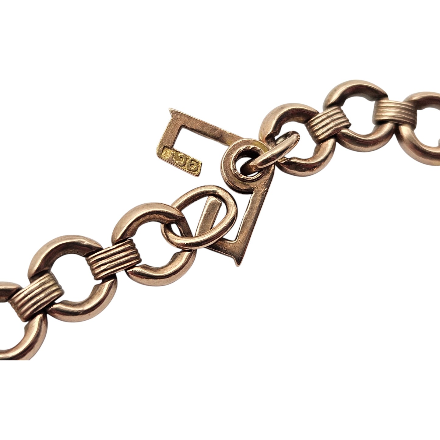 Antique 9ct Rose Gold Bracelet With Unusual Clasp c.1900 L 19.9 cm 8.6 g.