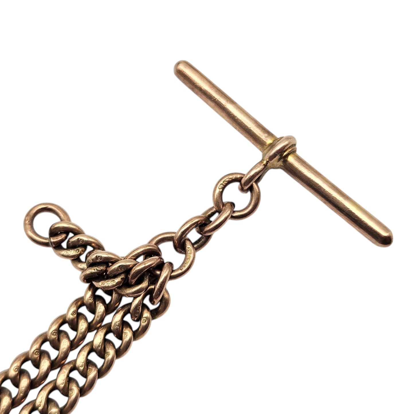Antique 9ct 375 Rose Gold Double Albert Chain 1916 L 37.0 cm 31.7 g.