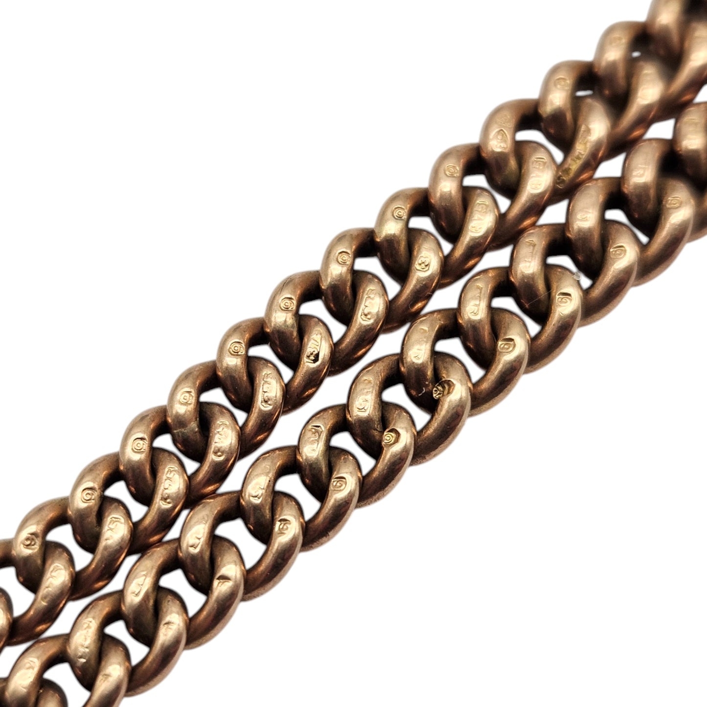 Antique 9ct 375 Rose Gold Double Albert Chain 1916 L 37.0 cm 31.7 g.