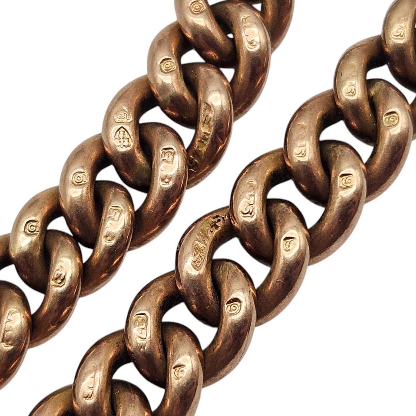 Antique 9ct 375 Rose Gold Double Albert Chain 1916 L 37.0 cm 31.7 g.