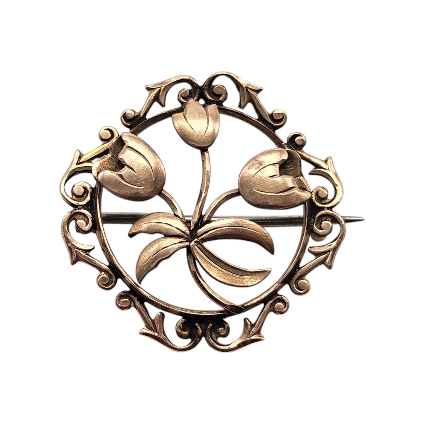 Antique 9ct Rose Gold Flower Brooch c.1900 L 2.5 cm 2.3 g.