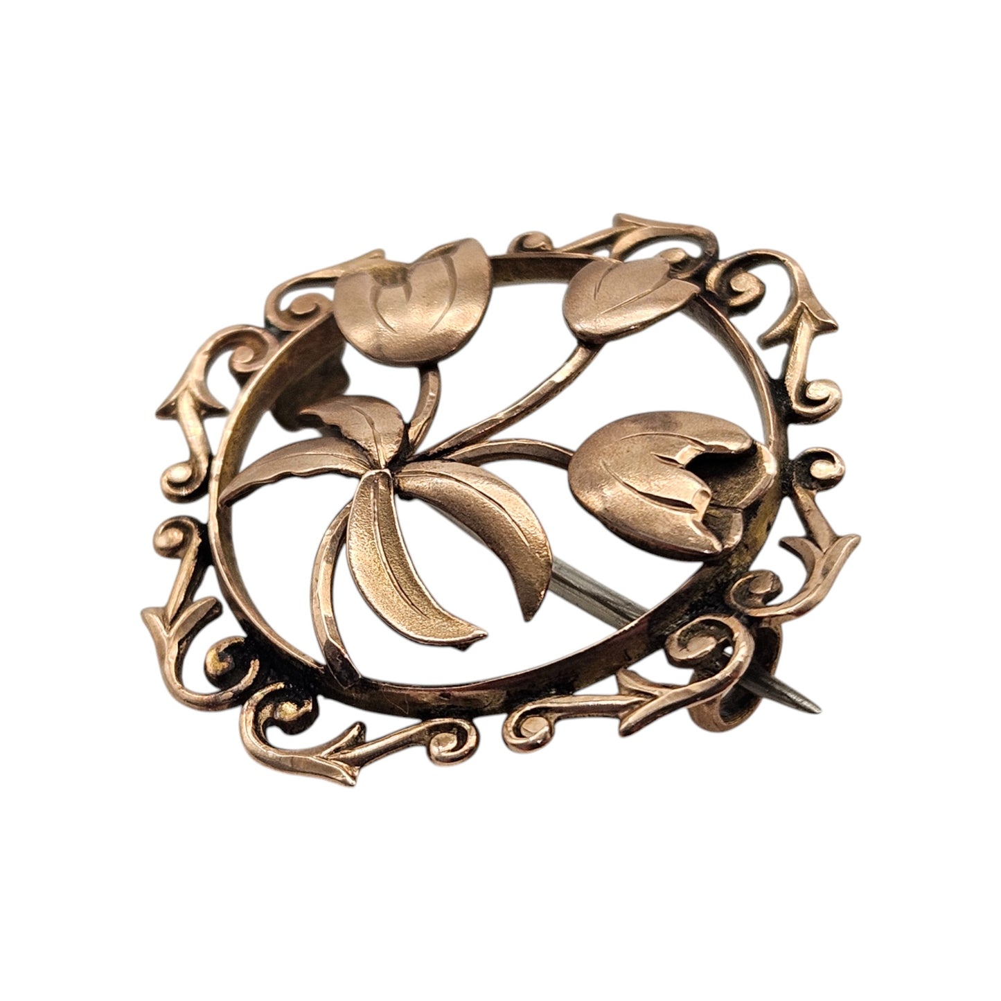 Antique 9ct Rose Gold Flower Brooch c.1900 L 2.5 cm 2.3 g.