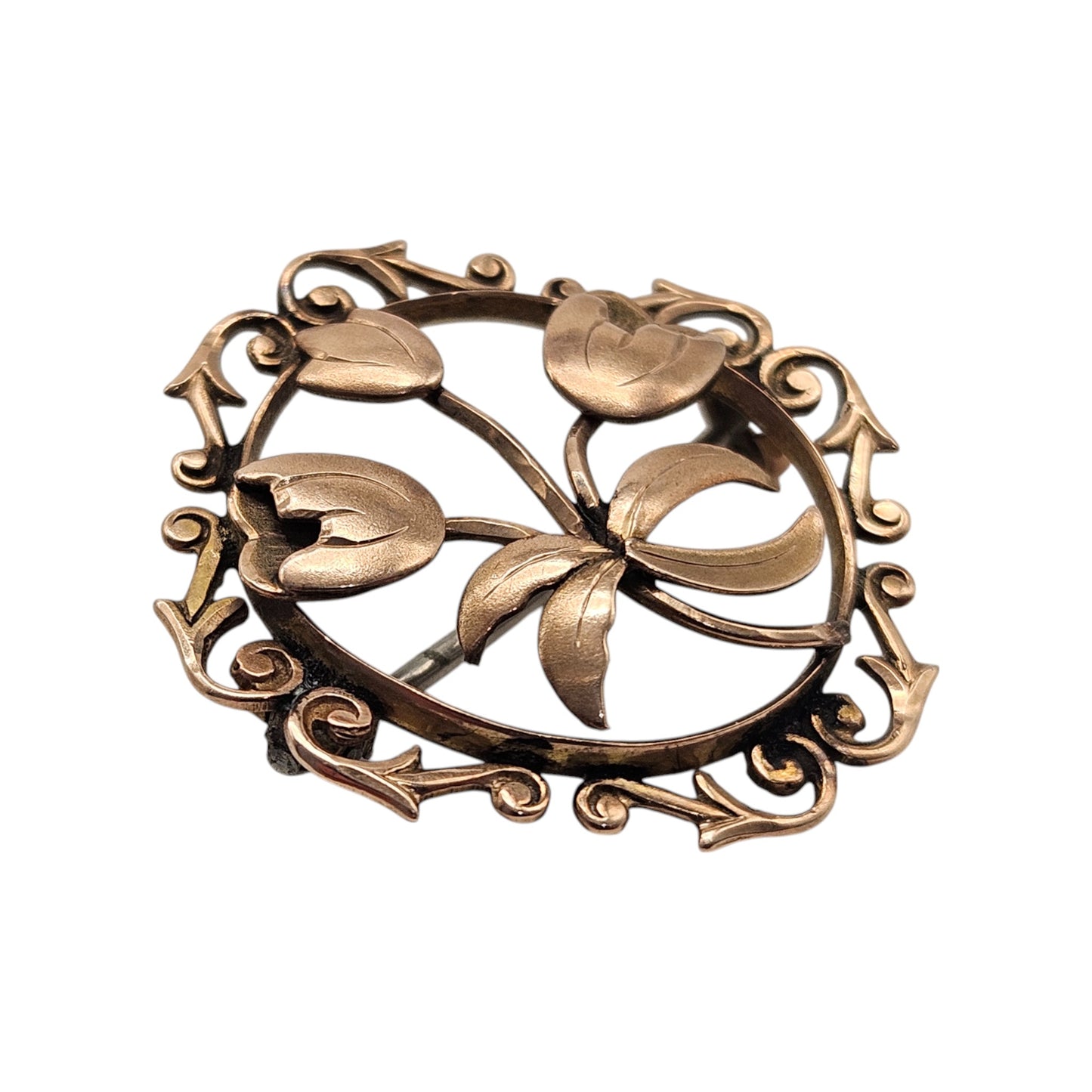 Antique 9ct Rose Gold Flower Brooch c.1900 L 2.5 cm 2.3 g.