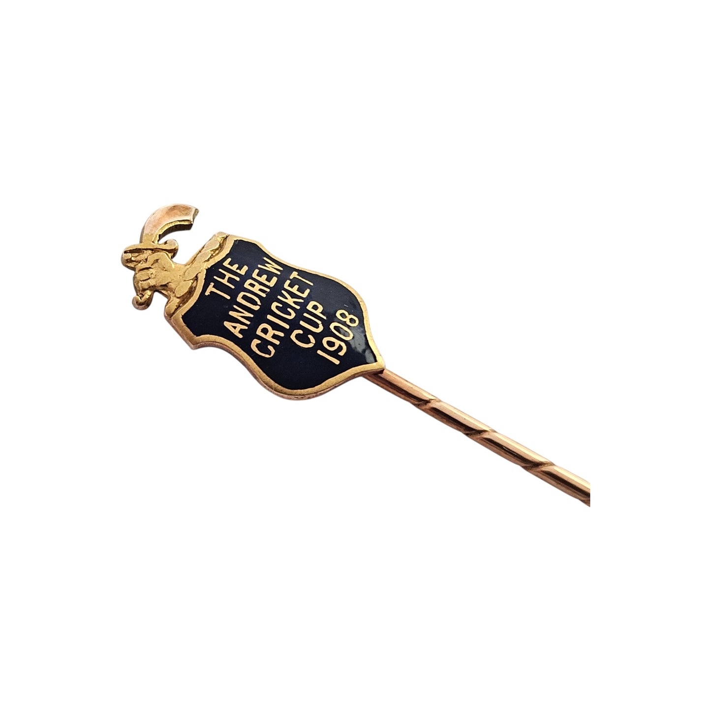 Edwardian 9ct Gold & Enamel Cricket Stick Pin 1908 In A Box By Mappin & Webb