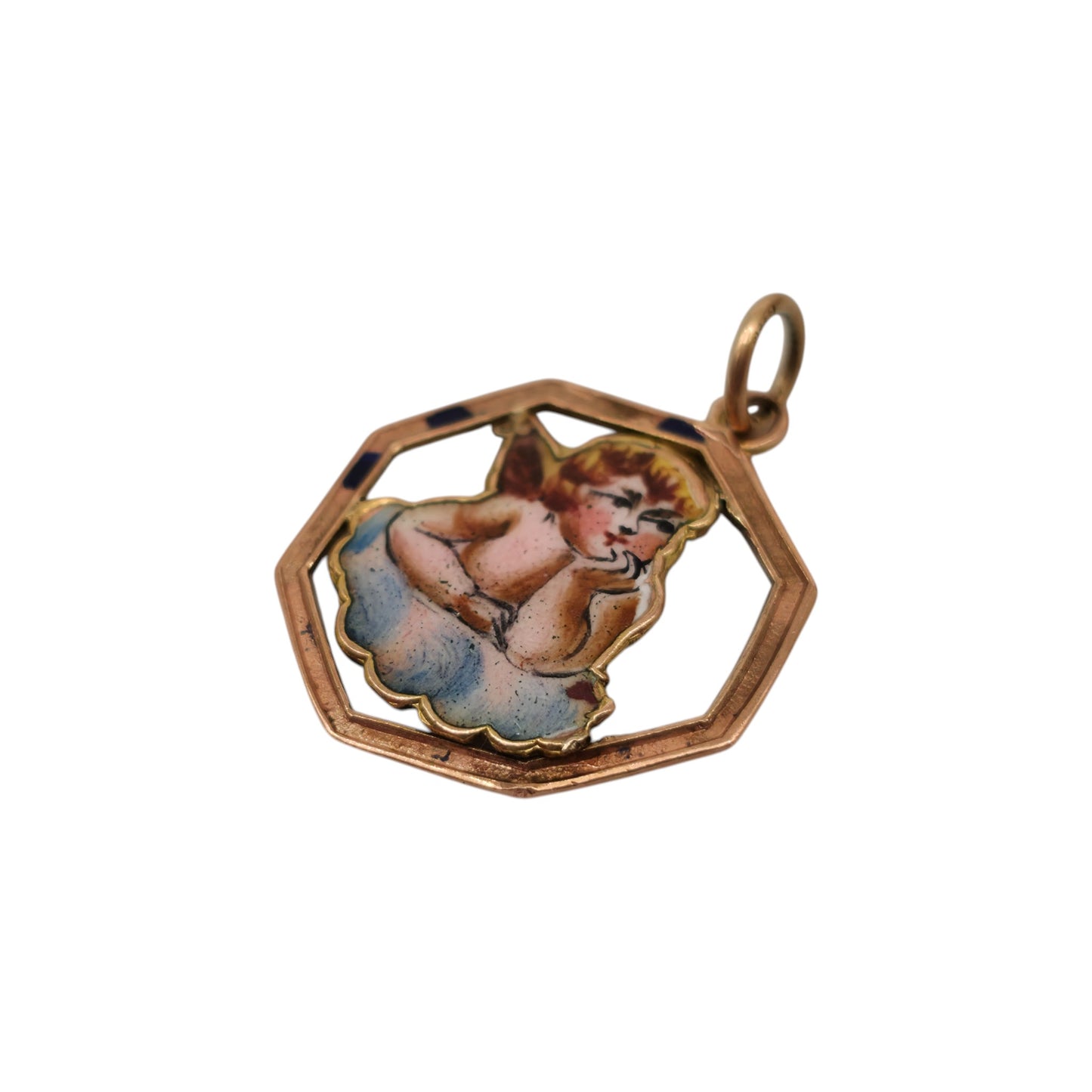 Antique 9ct Rose Gold & Enamel Cherub Charm c.1910 L 2.0 cm 1.7 g.
