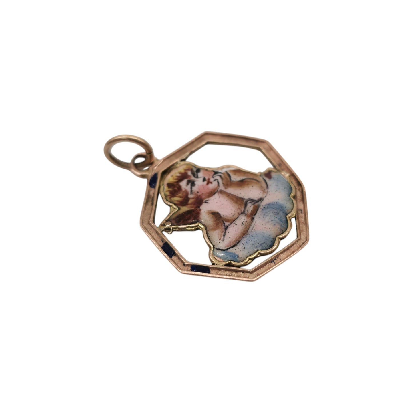 Antique 9ct Rose Gold & Enamel Cherub Charm c.1910 L 2.0 cm 1.7 g.