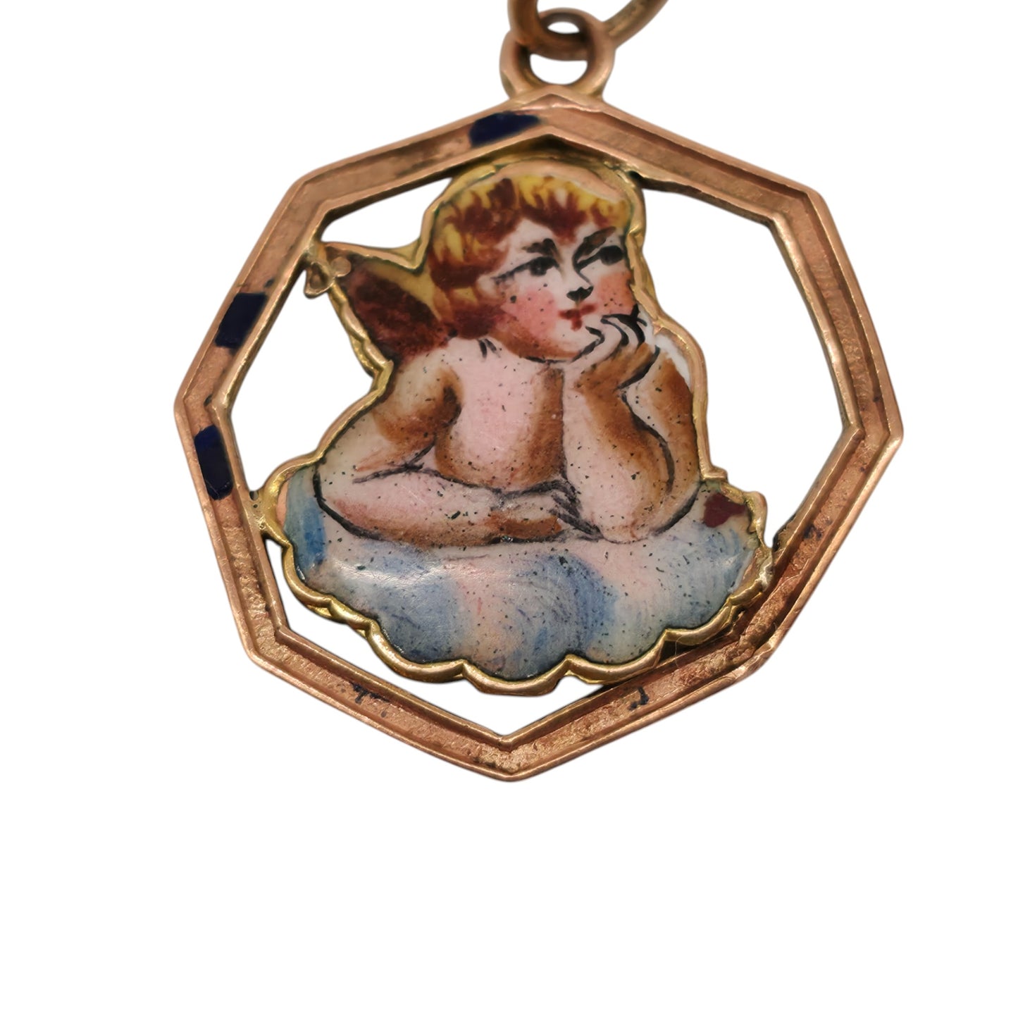 Antique 9ct Rose Gold & Enamel Cherub Charm c.1910 L 2.0 cm 1.7 g.