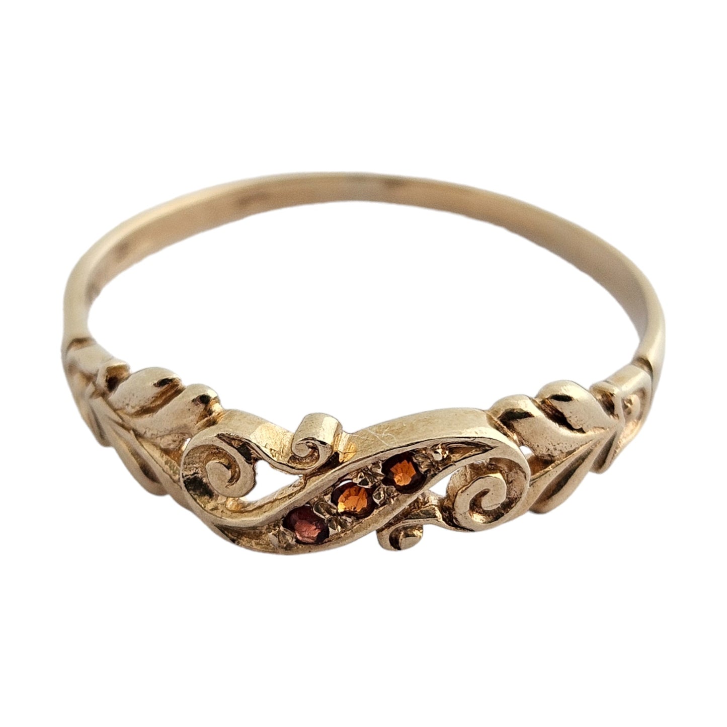 Fancy 9ct 375 Yellow Gold Ring with Garnets Size X 1.8 g