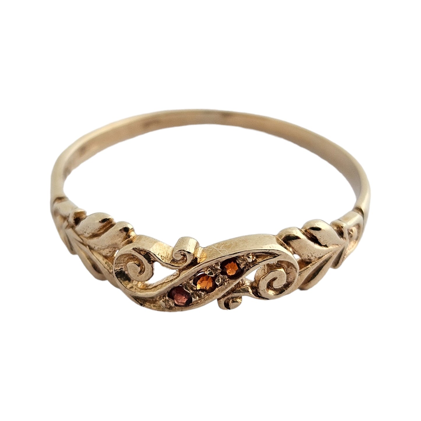 Fancy 9ct 375 Yellow Gold Ring with Garnets Size X 1.8 g