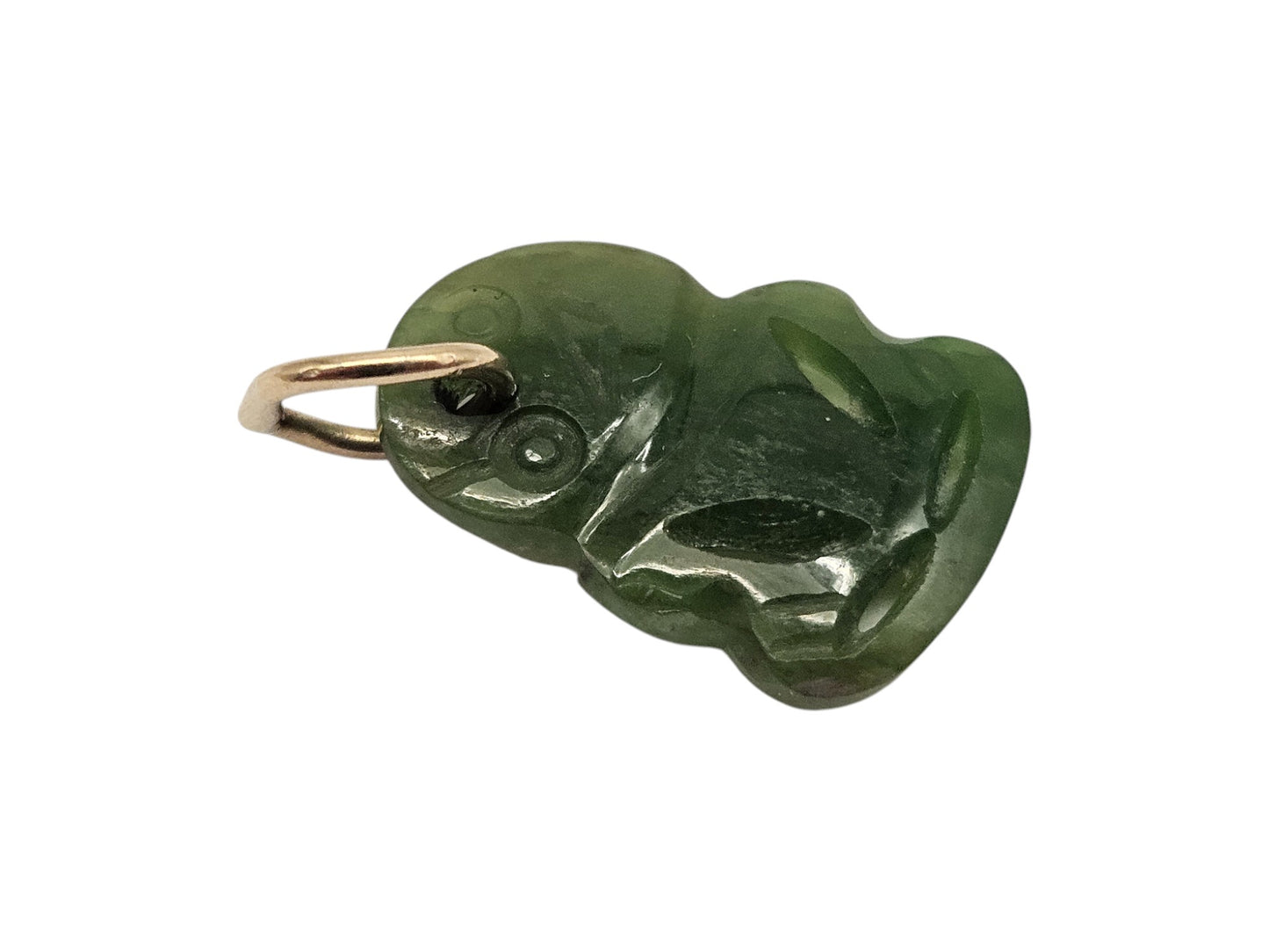 Nephrite & 9ct Gold Maori Hei-Tiki Charm L 1.7 cm