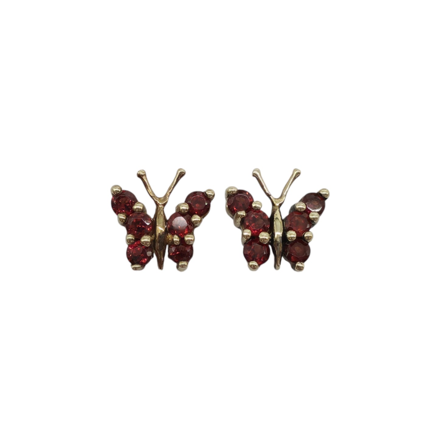 Pair Of 9ct Yellow Gold Butterfly Ear Studs With Garnets