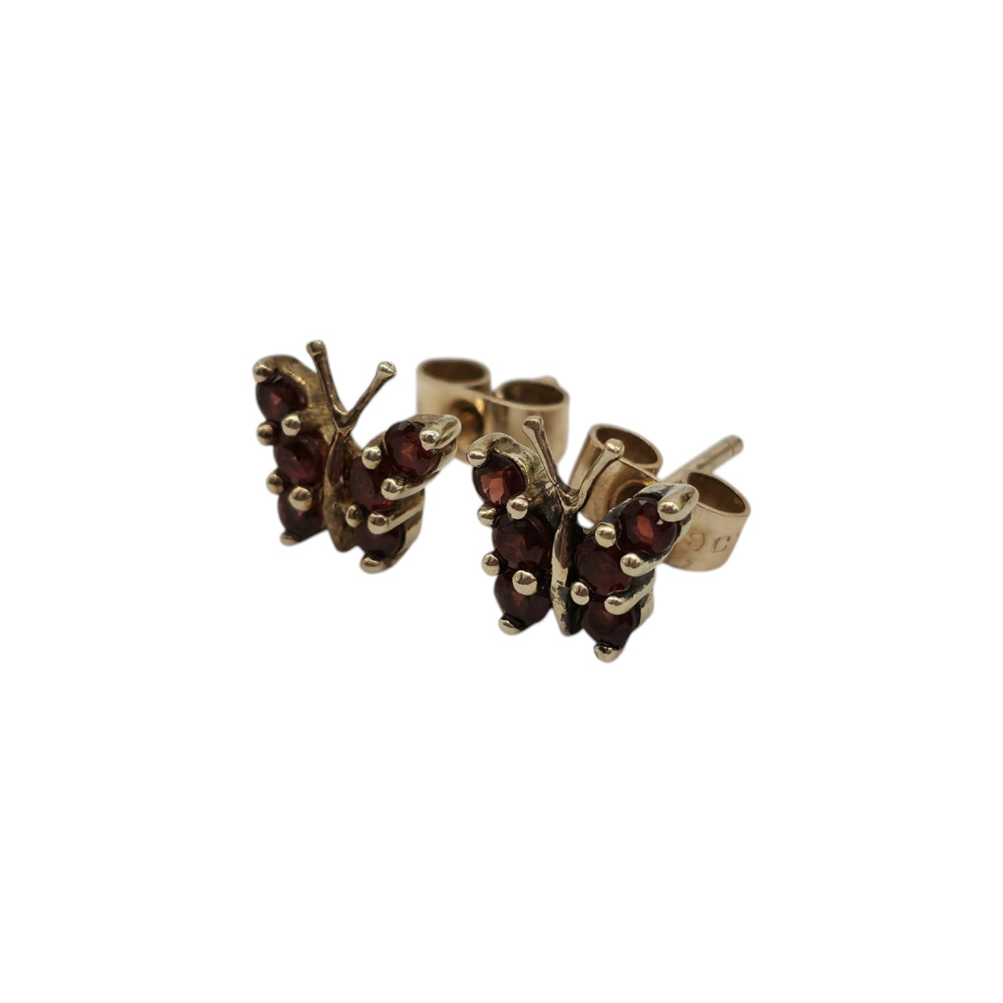 Pair Of 9ct Yellow Gold Butterfly Ear Studs With Garnets