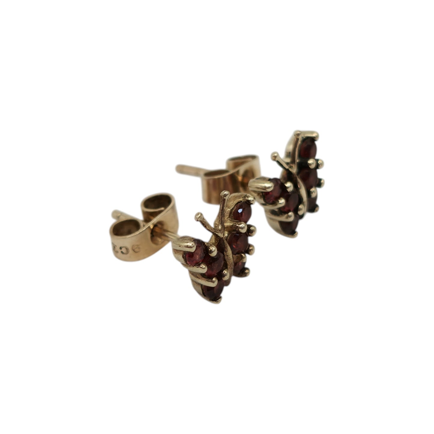 Pair Of 9ct Yellow Gold Butterfly Ear Studs With Garnets
