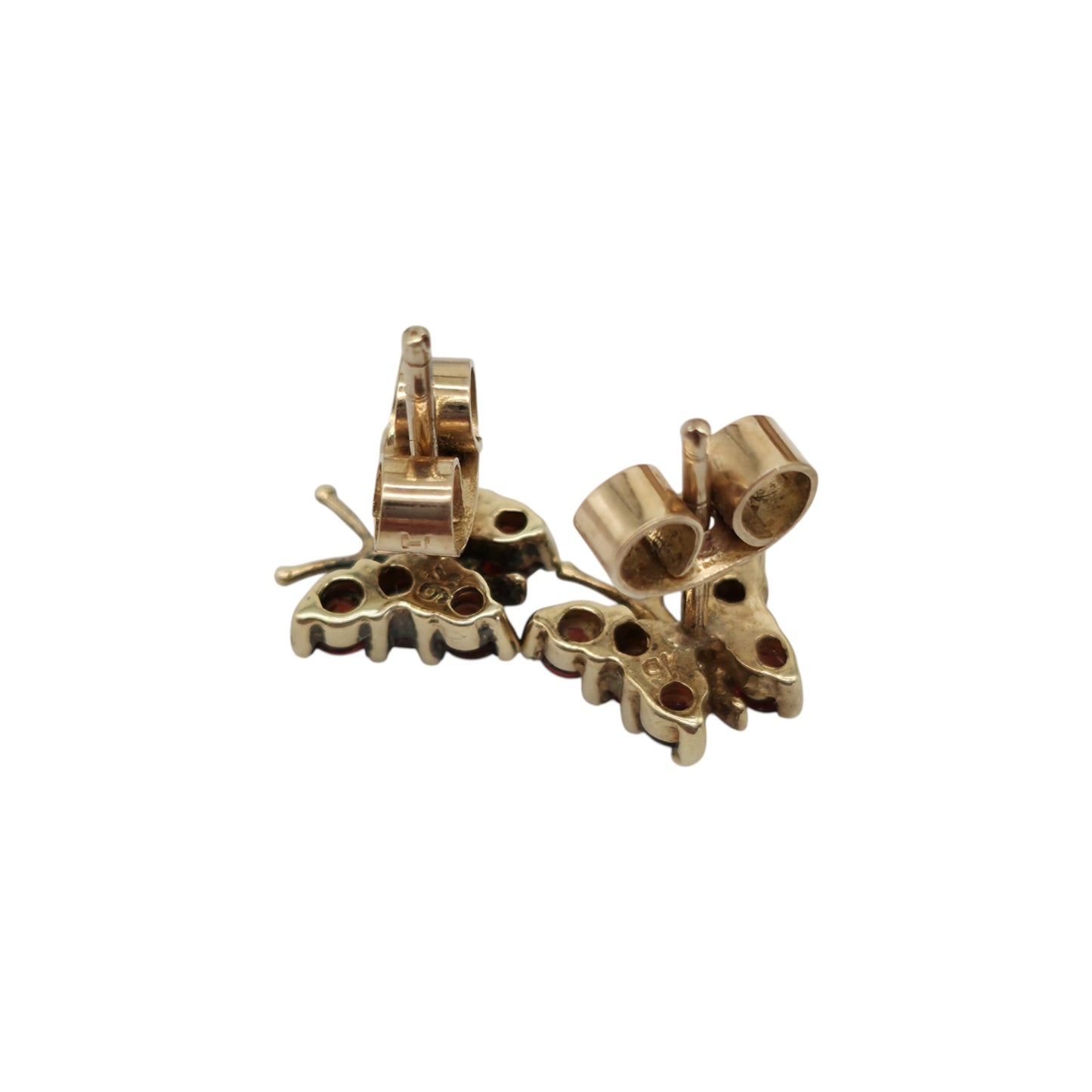 Pair Of 9ct Yellow Gold Butterfly Ear Studs With Garnets
