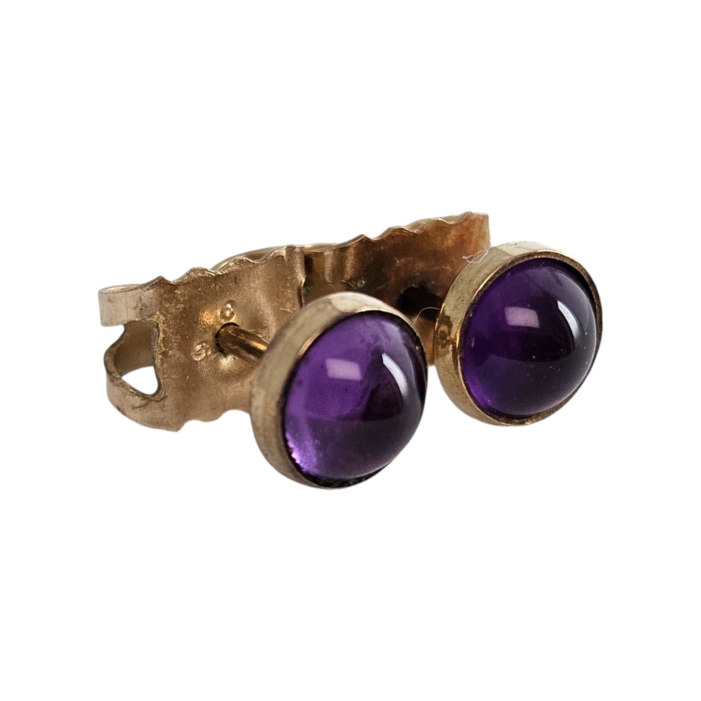 Pair of 9ct Yellow Gold Ear Studs With Cabochon Amethysts