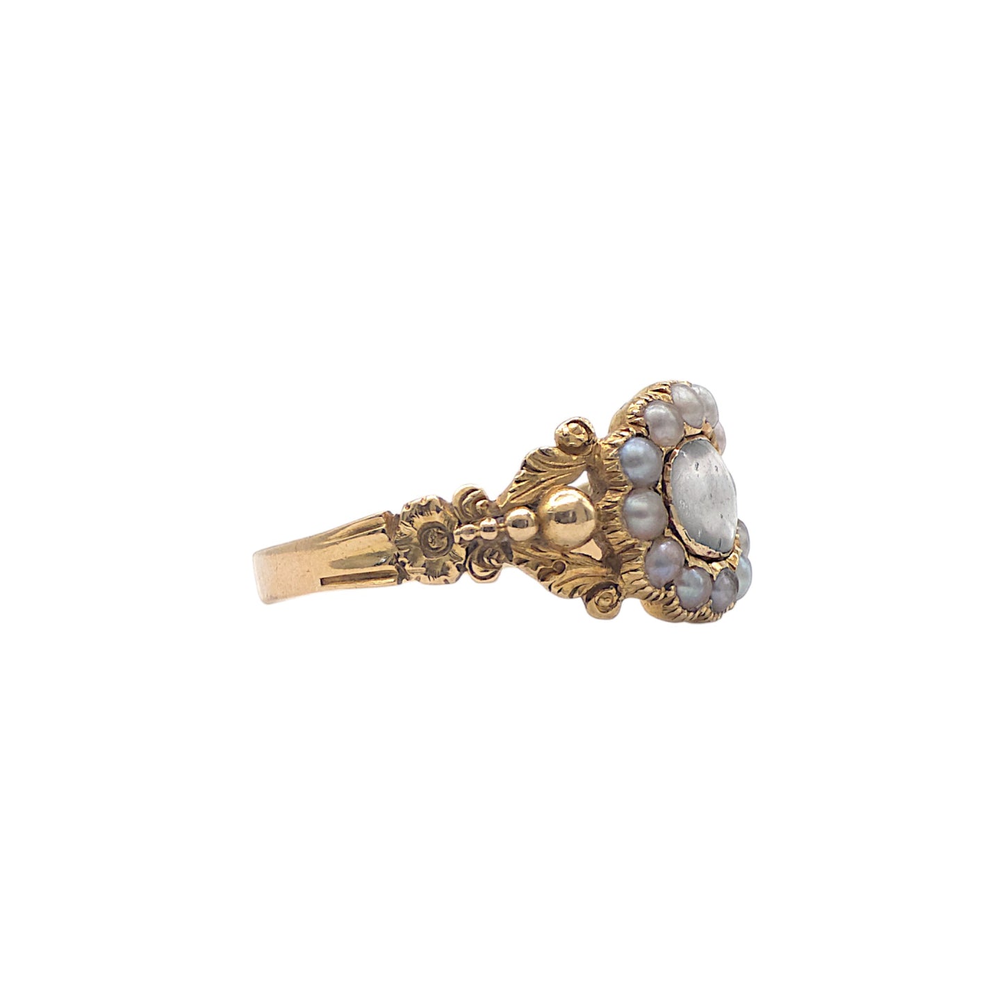 Regency 15ct Yellow Gold & Split Pearl Mourning Ring c.1830 Size N 1/2 3.6 g