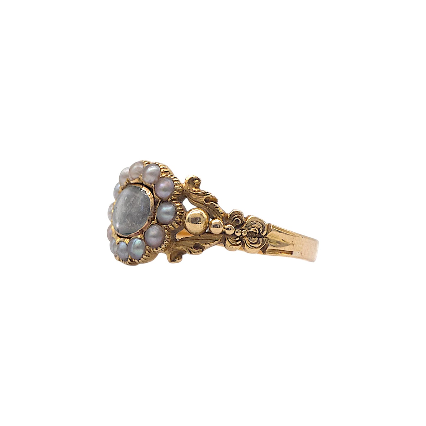 Regency 15ct Yellow Gold & Split Pearl Mourning Ring c.1830 Size N 1/2 3.6 g