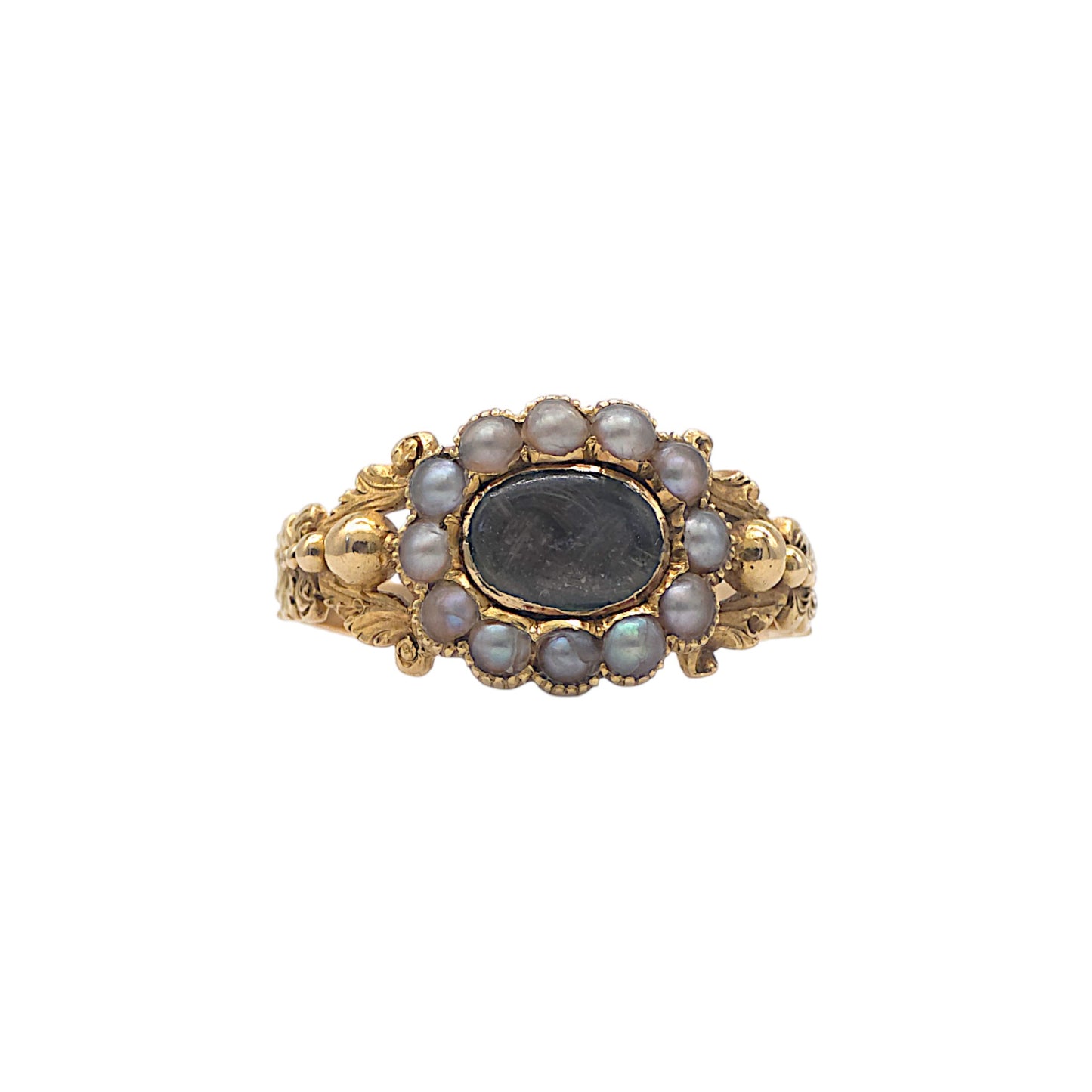Regency 15ct Yellow Gold & Split Pearl Mourning Ring c.1830 Size N 1/2 3.6 g