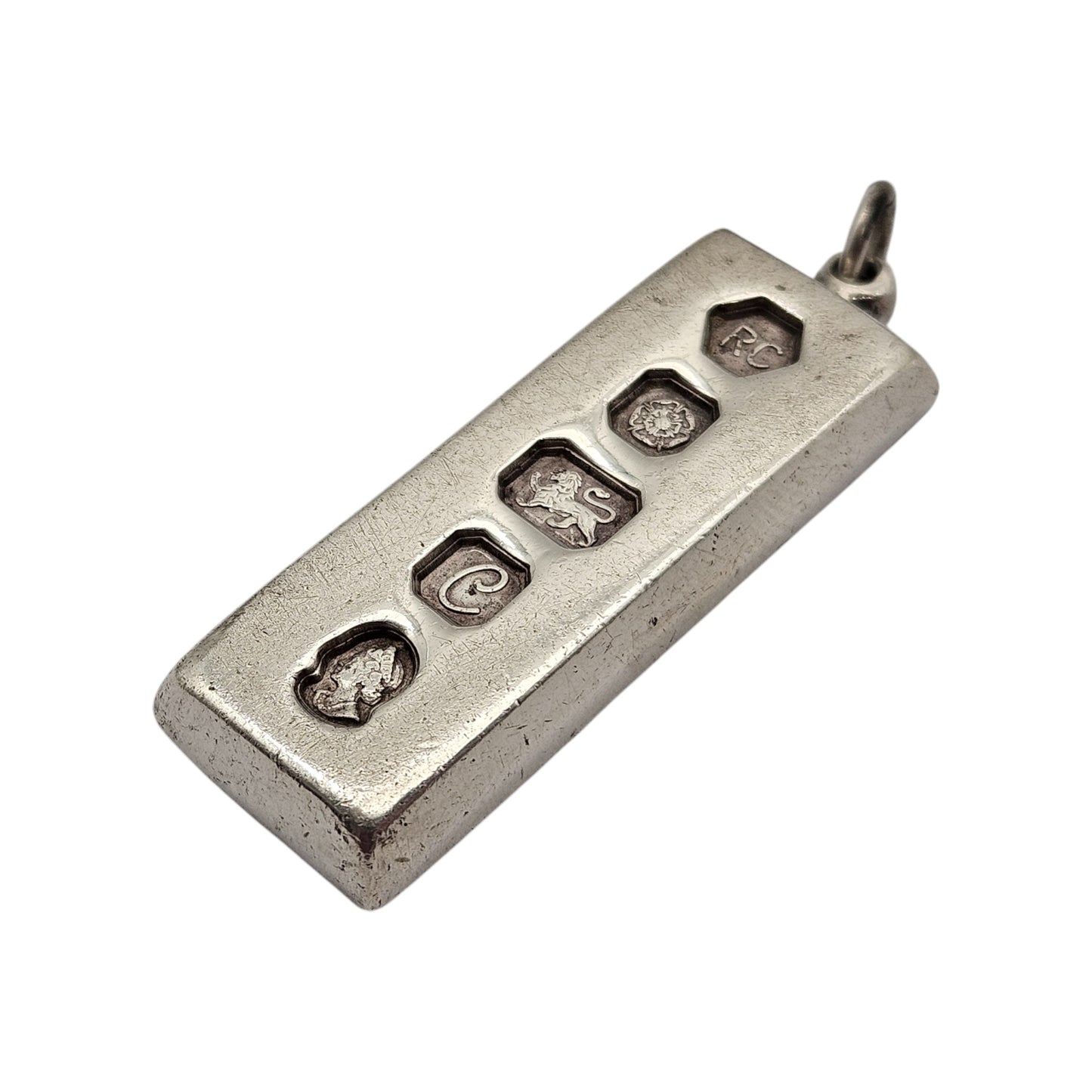 Solid Sterling Silver Ingot Pendant 1977 by RC L 4.0 cm 29 g