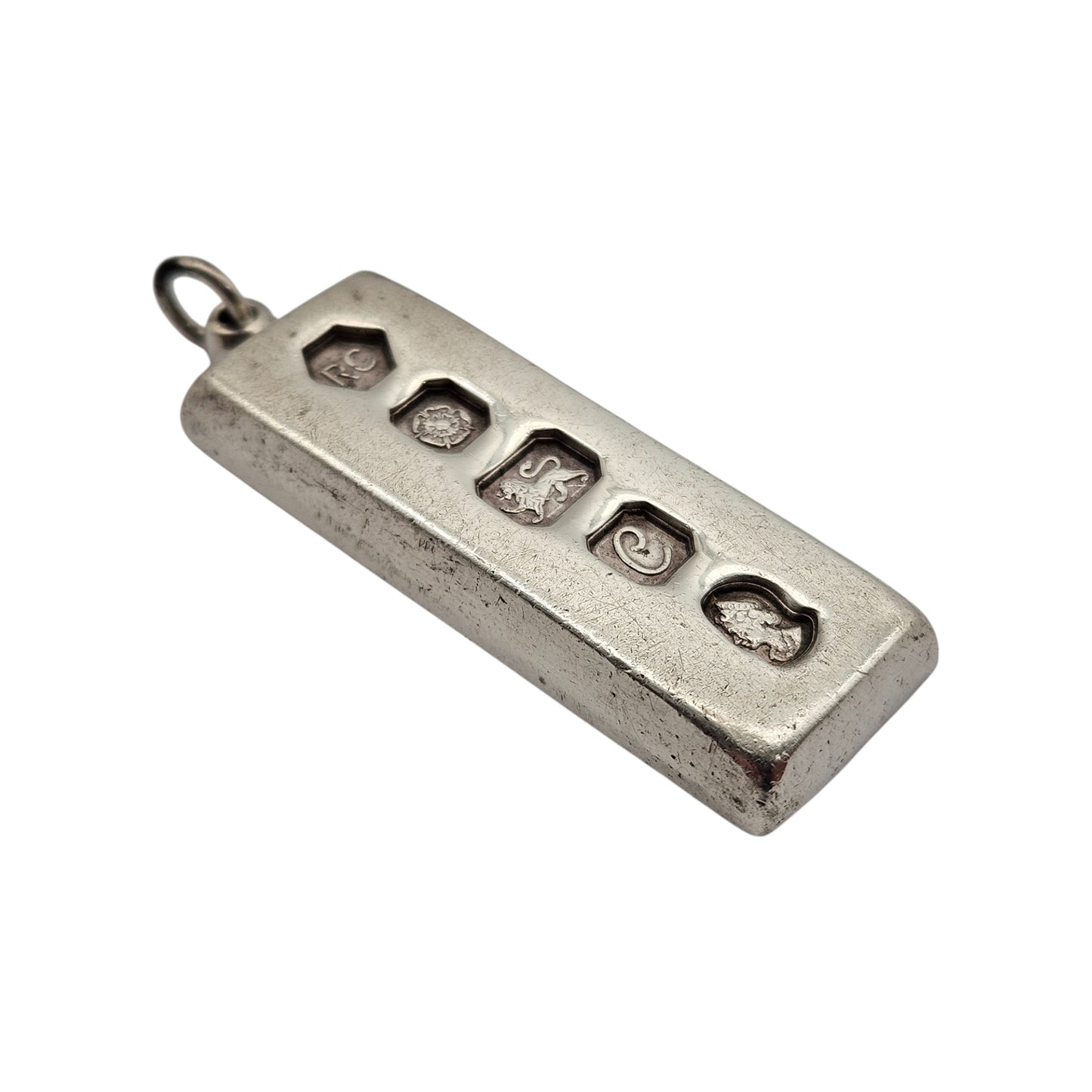 Solid Sterling Silver Ingot Pendant 1977 by RC L 4.0 cm 29 g