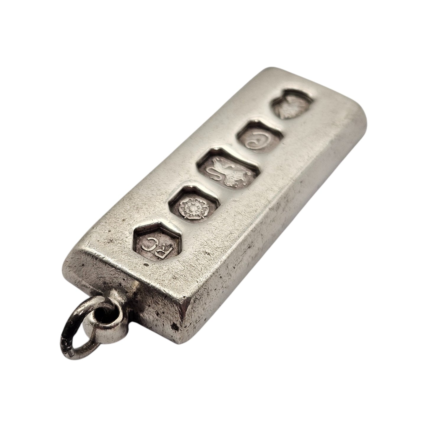 Solid Sterling Silver Ingot Pendant 1977 by RC L 4.0 cm 29 g