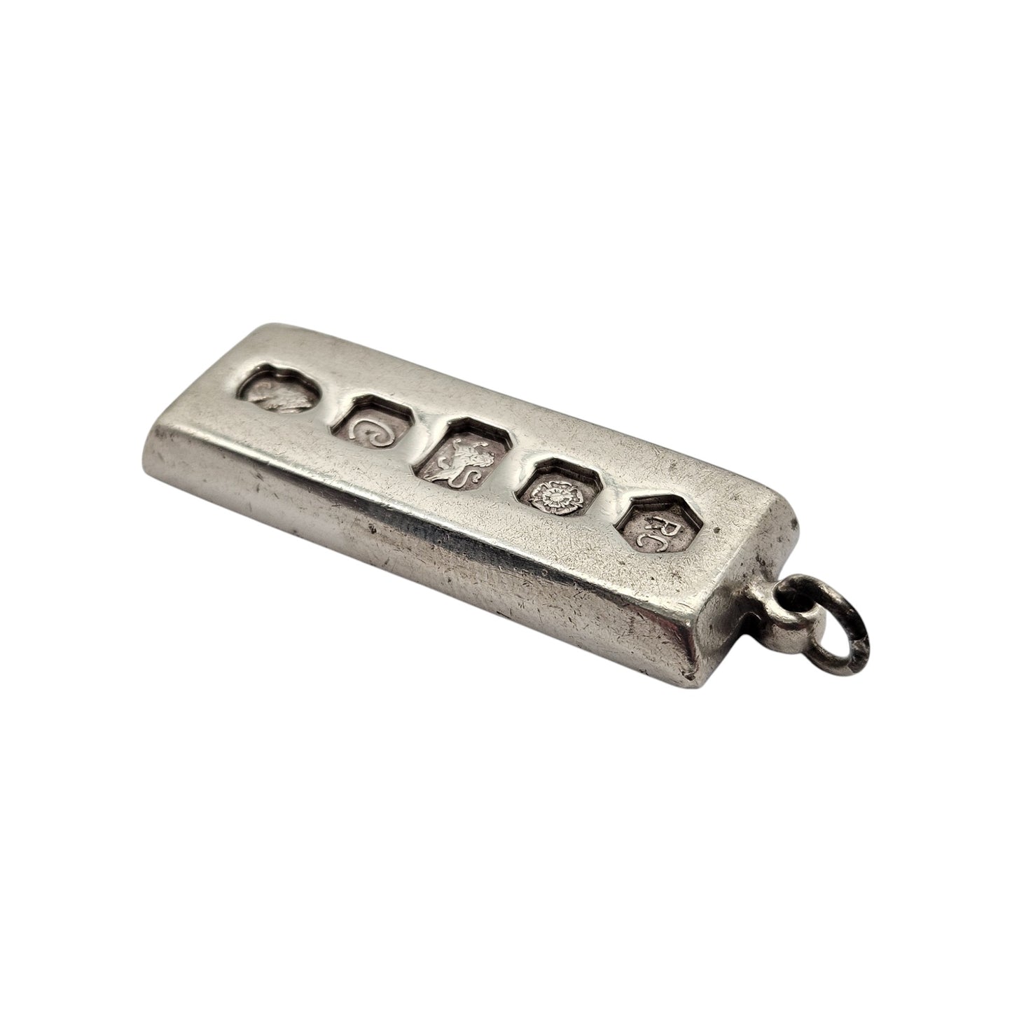 Solid Sterling Silver Ingot Pendant 1977 by RC L 4.0 cm 29 g