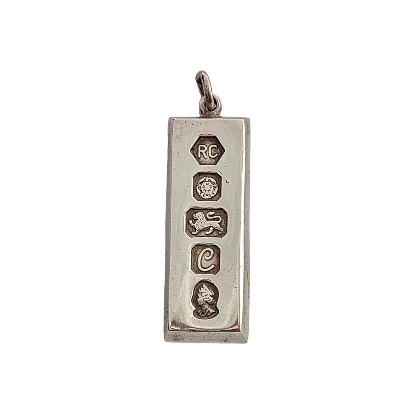 Solid Sterling Silver Ingot Pendant 1977 L 4.0 cm 29 g.