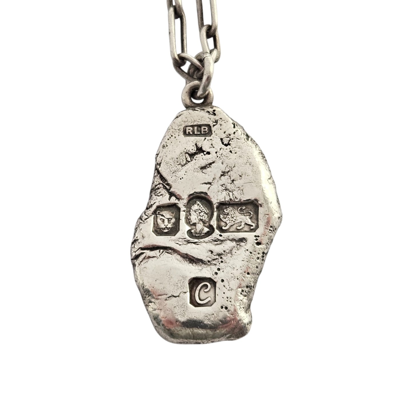 Unusual Solid Sterling Silver Ingot Pendant On Chain