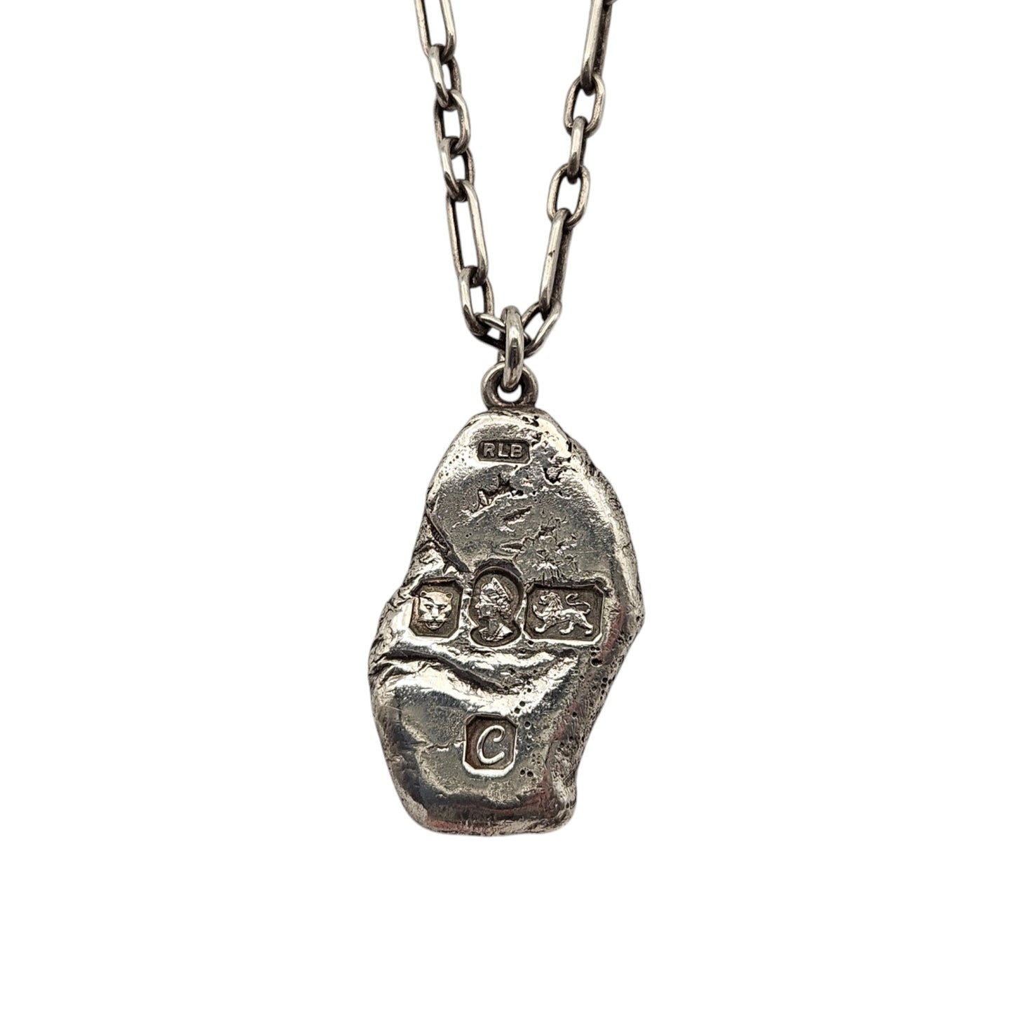 Unusual Solid Sterling Silver Ingot Pendant On Chain