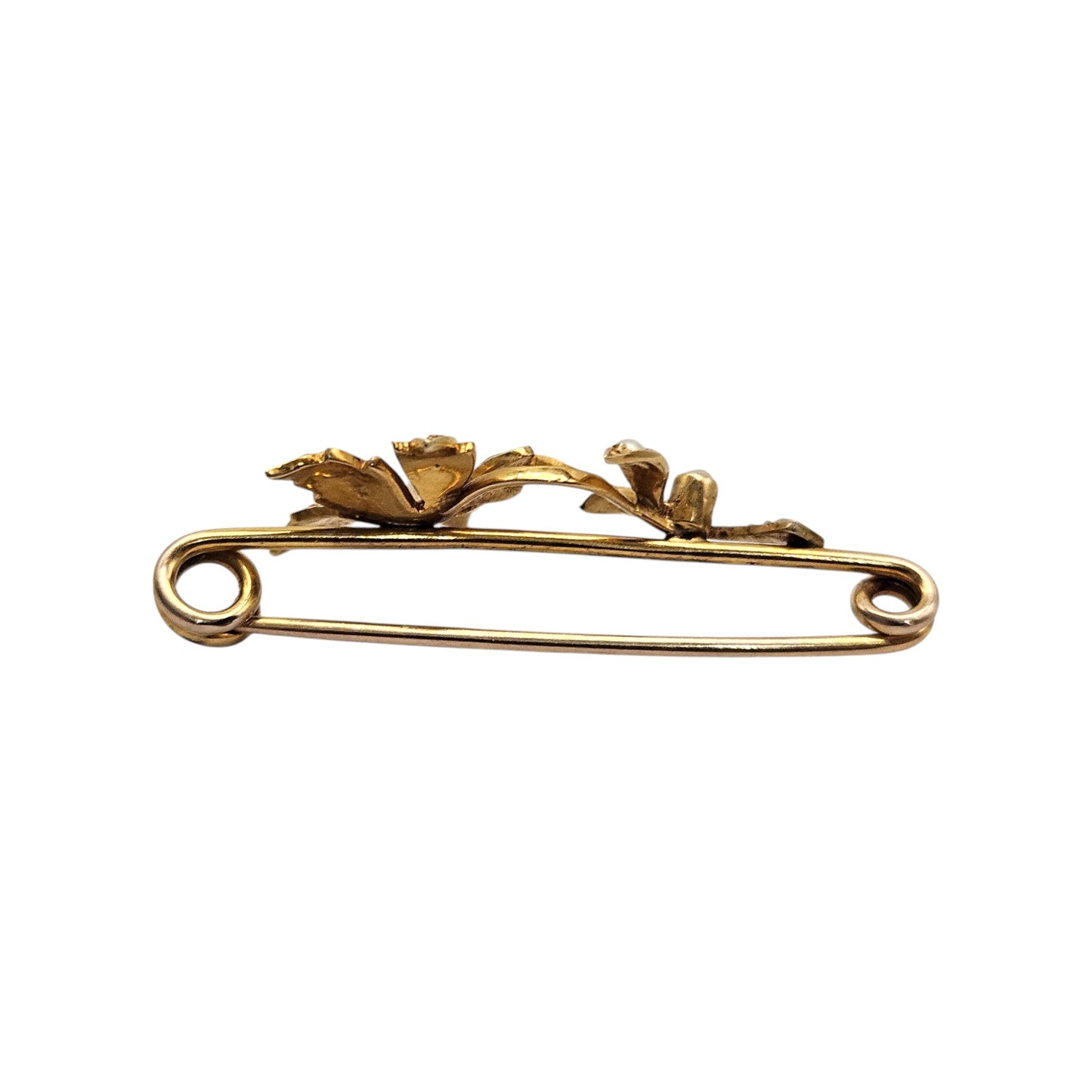 Victorian 15ct Yellow Gold Flower Brooch With Pearls L 3.5 cm 2.0 g.