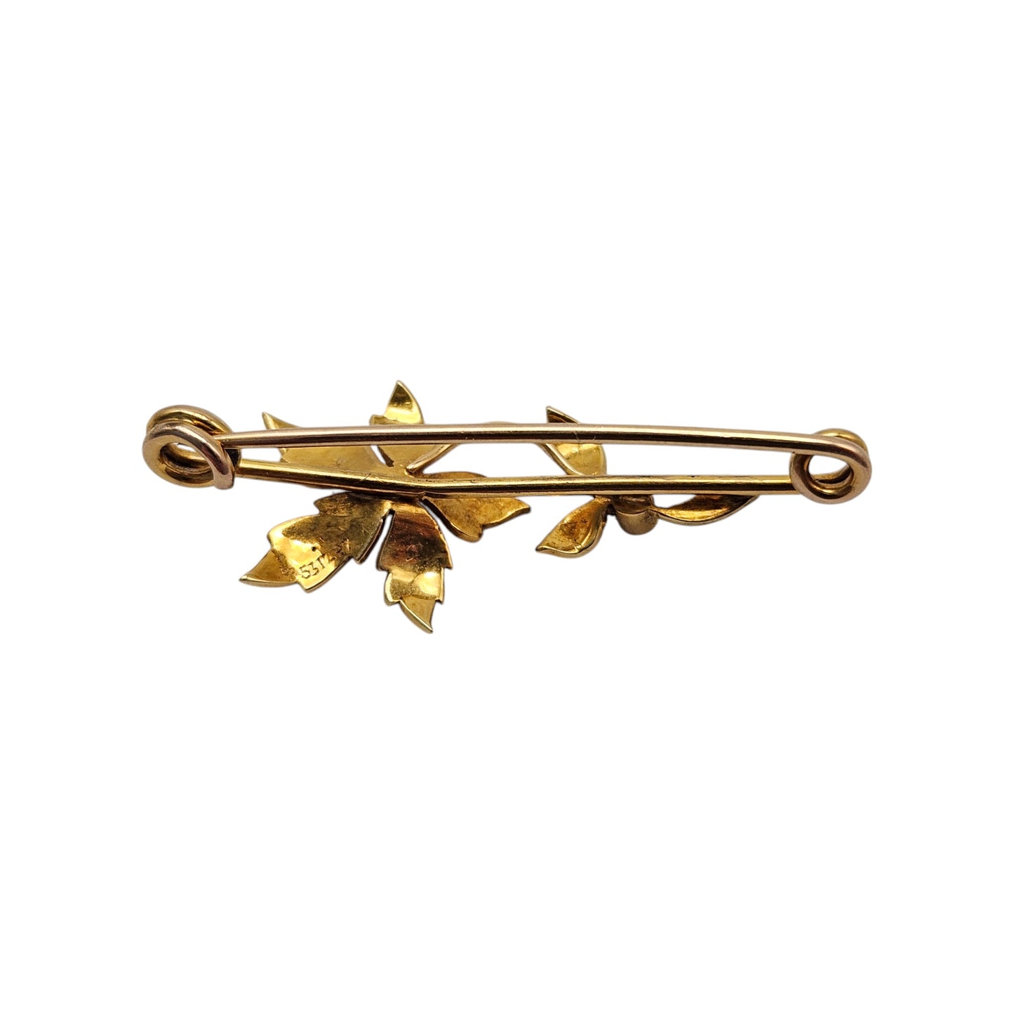 Victorian 15ct Yellow Gold Flower Brooch With Pearls L 3.5 cm 2.0 g.