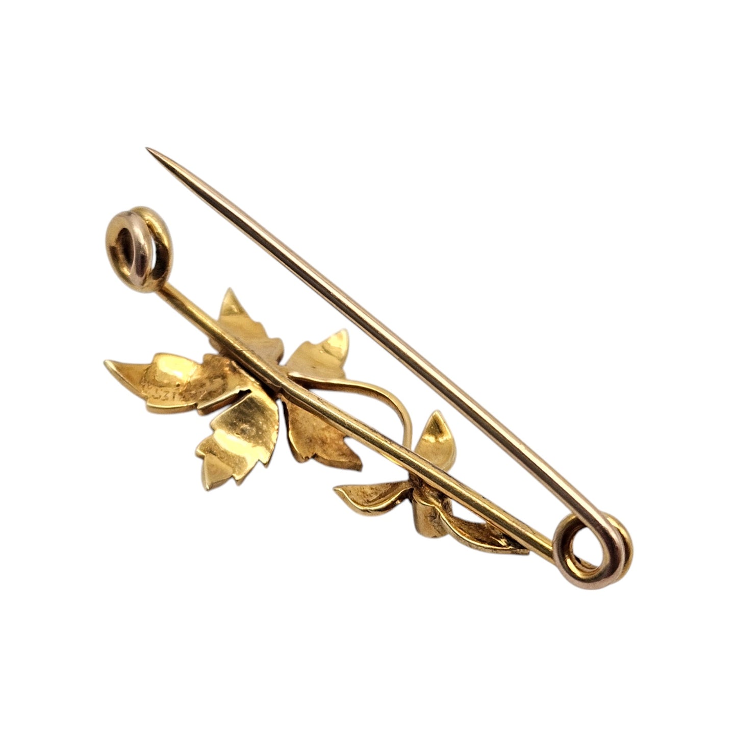 Victorian 15ct Yellow Gold Flower Brooch With Pearls L 3.5 cm 2.0 g.