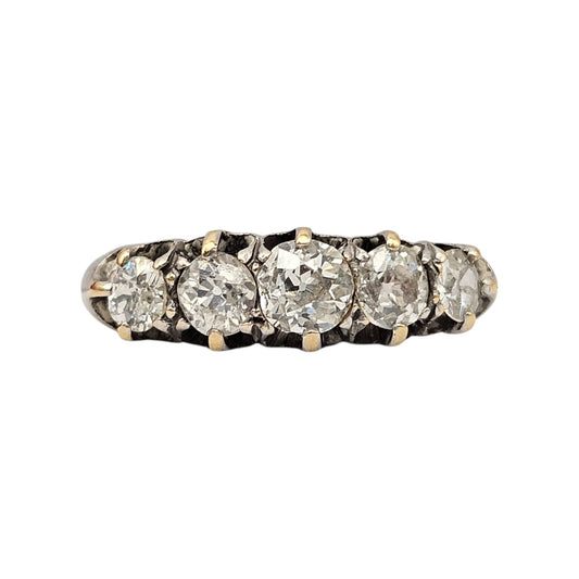 Victorian 18ct 750 Yellow Gold Five Stone Diamond Ring 1.00 ct Size O 3.6 g