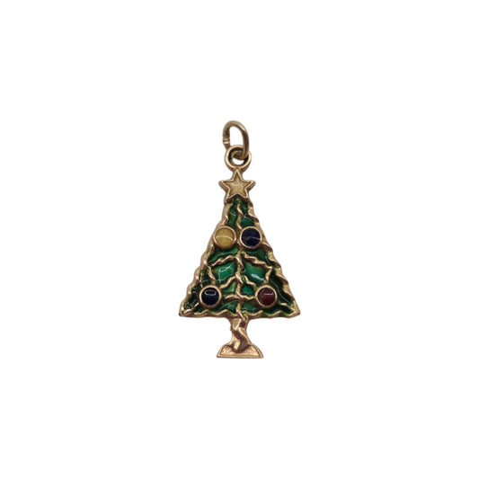 14ct Yellow Gold & Enamel Christmas Tree Charm 2.1 cm 1.6 g.