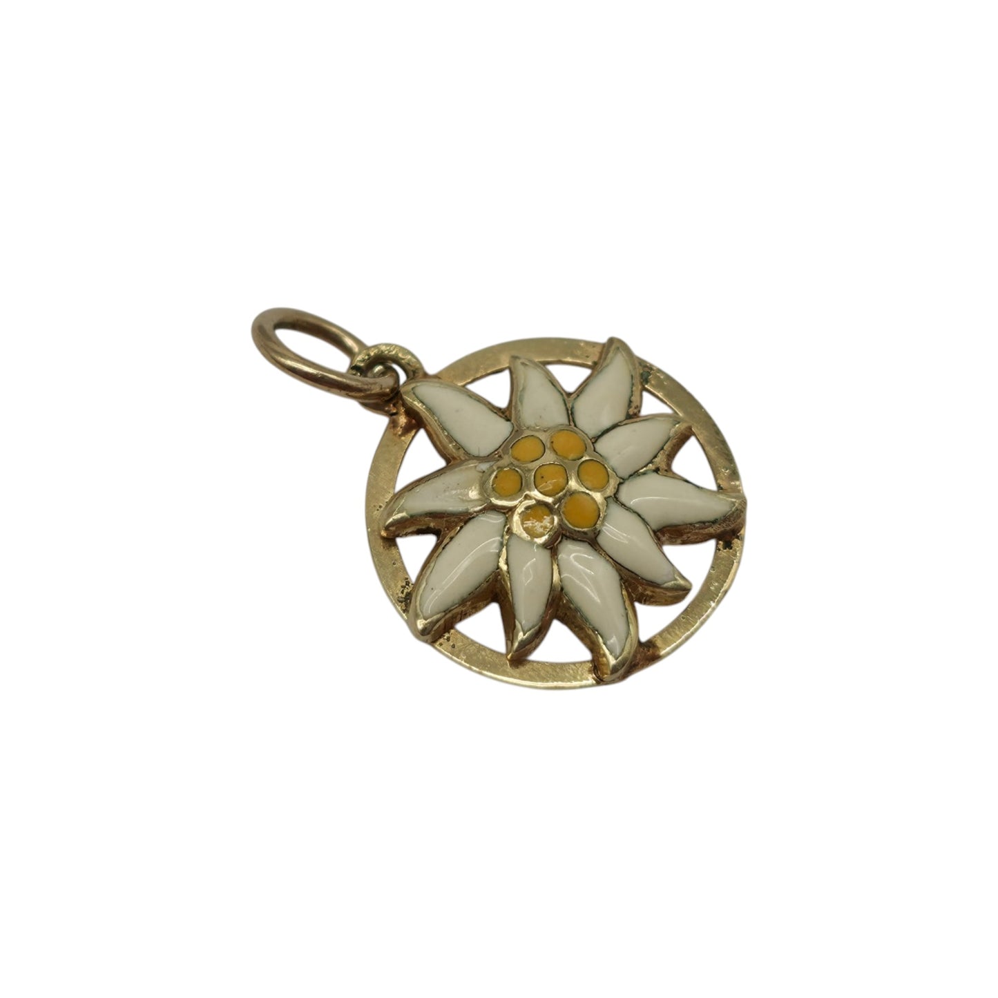14ct Yellow Gold & Enamel Daisy Flower Charm L 1.3 cm 1.1 g.