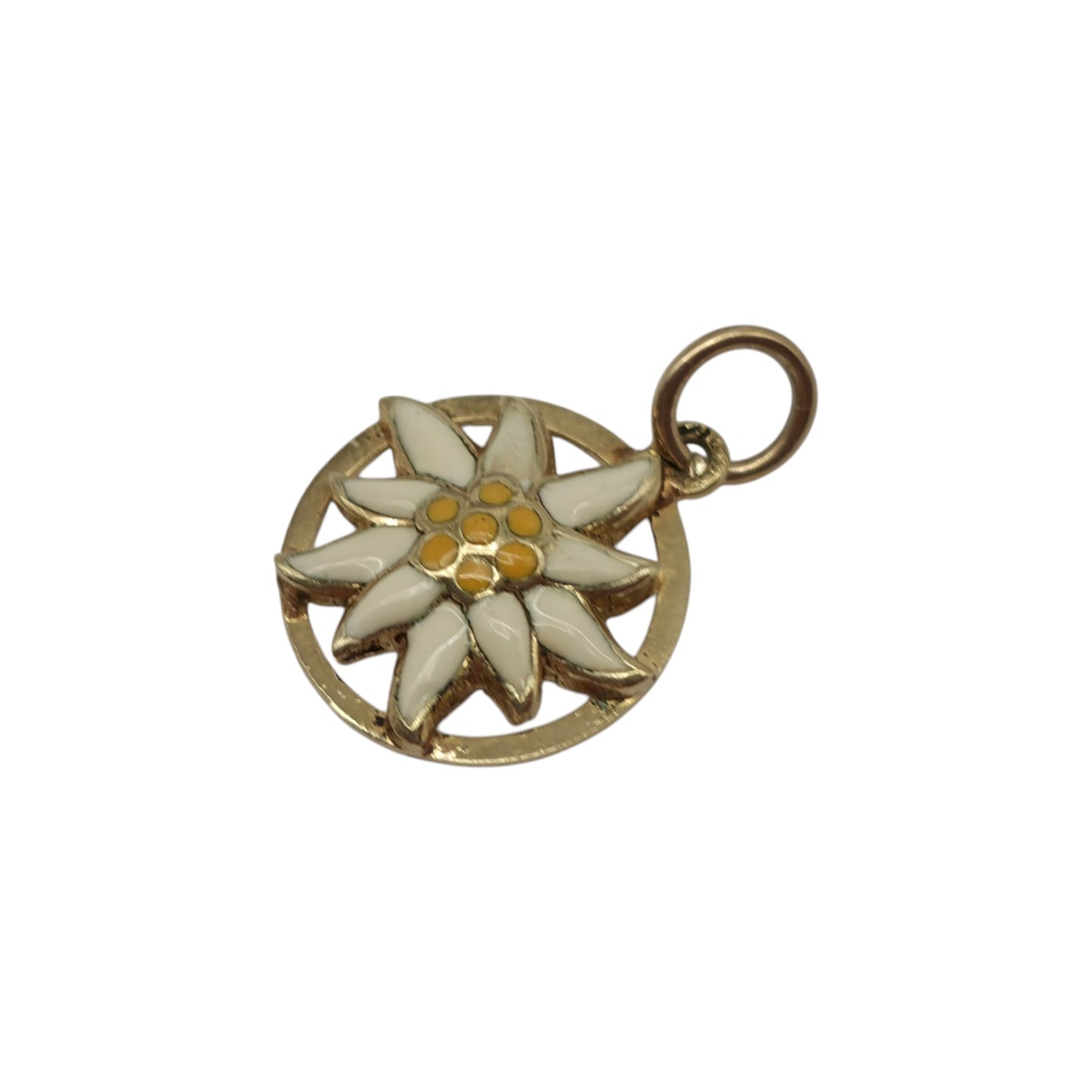 14ct Yellow Gold & Enamel Daisy Flower Charm L 1.3 cm 1.1 g.