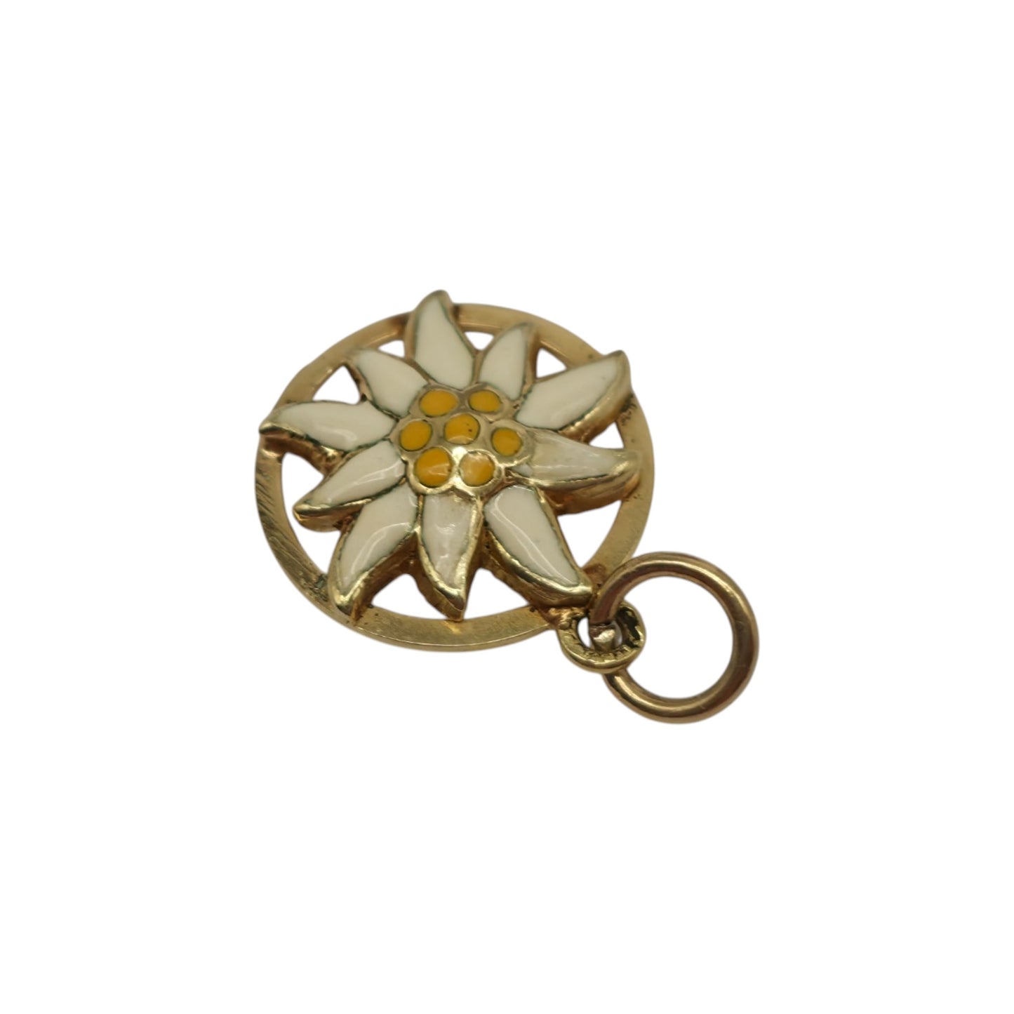 14ct Yellow Gold & Enamel Daisy Flower Charm L 1.3 cm 1.1 g.