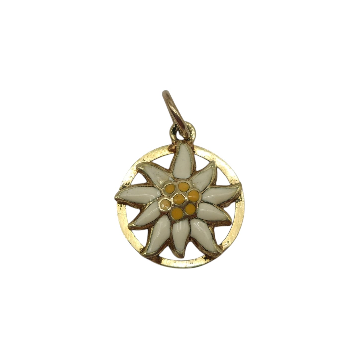 14ct Yellow Gold & Enamel Daisy Flower Charm L 1.3 cm 1.1 g.