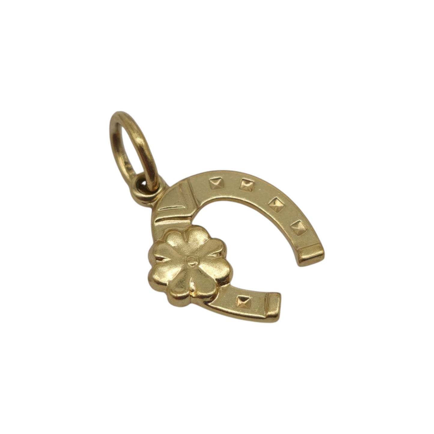 10ct Yellow Gold Horseshoe With Clover Luck Charm L 0.9 cm 0.4 g.