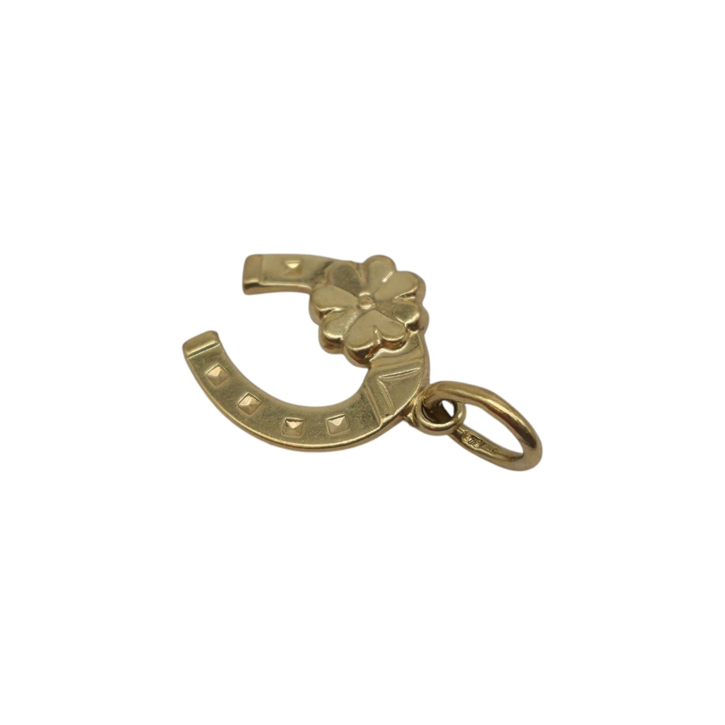 10ct Yellow Gold Horseshoe With Clover Luck Charm L 0.9 cm 0.4 g.