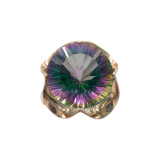 14ct yellow gold &amp; large Mystic Topaz Ring