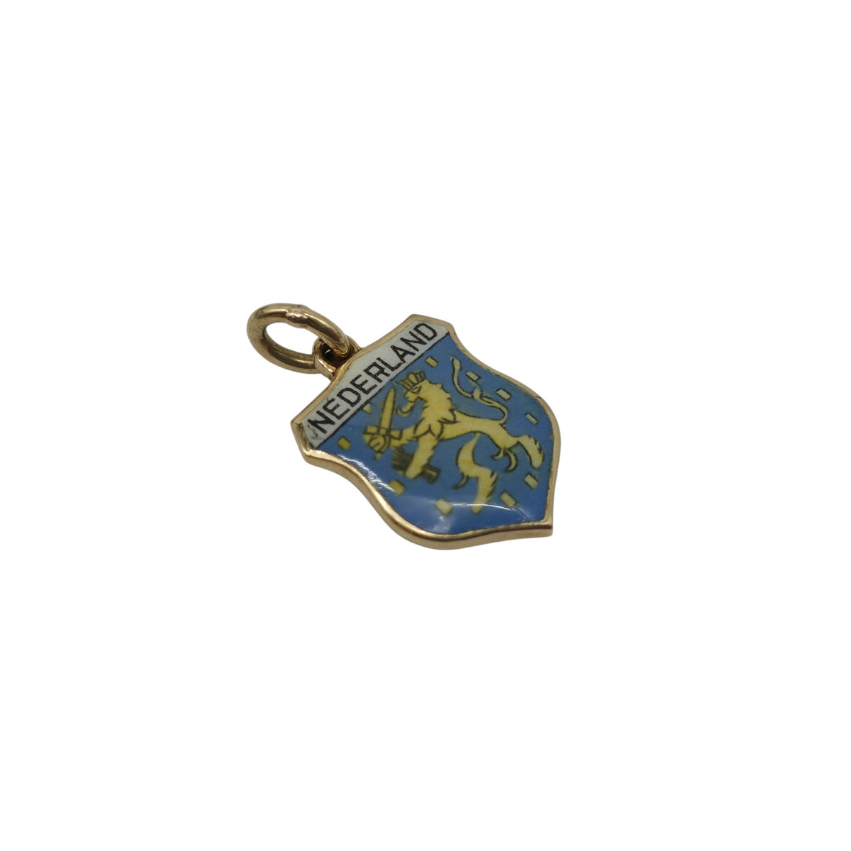 14ct 585 Yellow Gold & Enamel "Nederland" Medallion Charm L 1.2 cm 1.6 g.