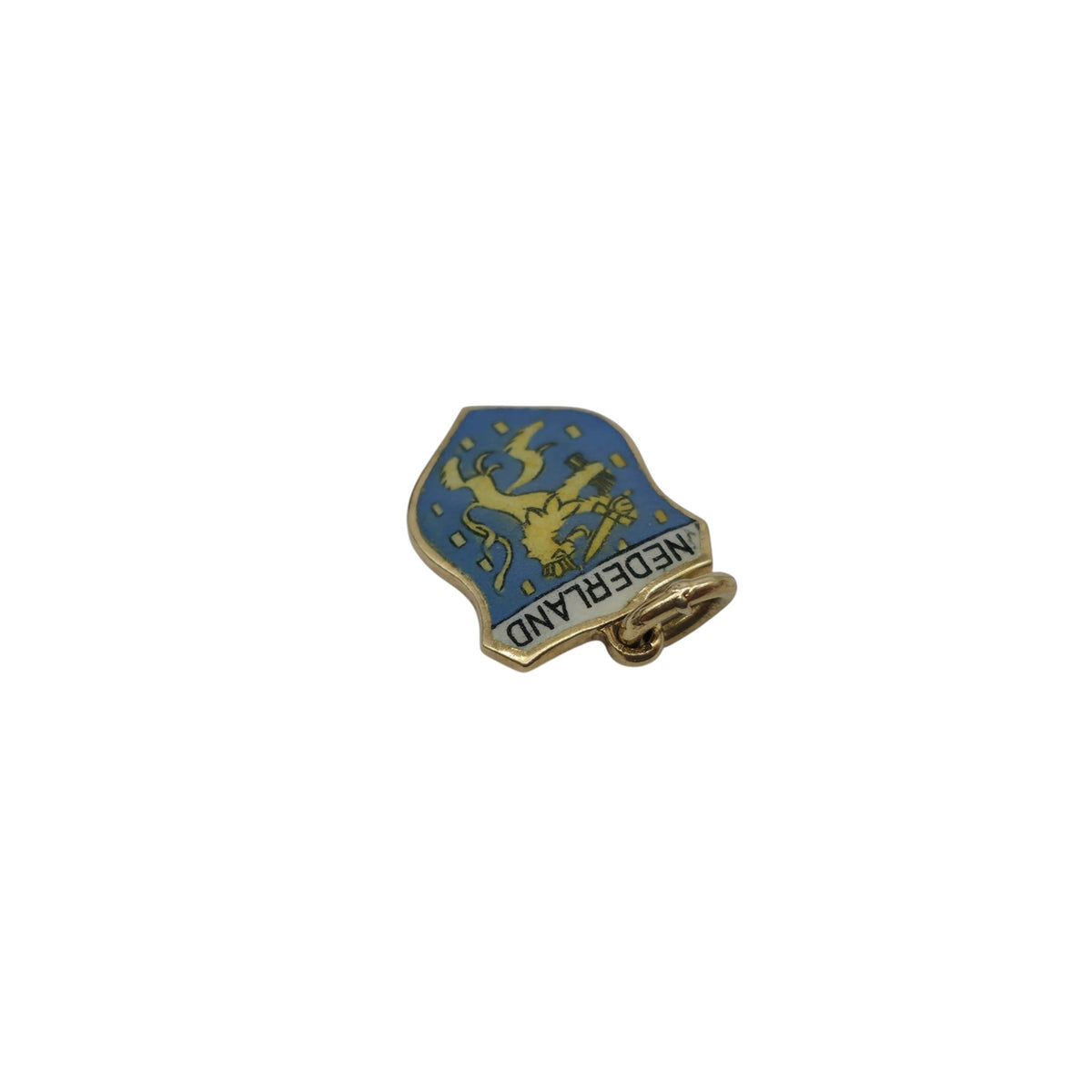 14ct 585 Yellow Gold & Enamel "Nederland" Medallion Charm L 1.2 cm 1.6 g.