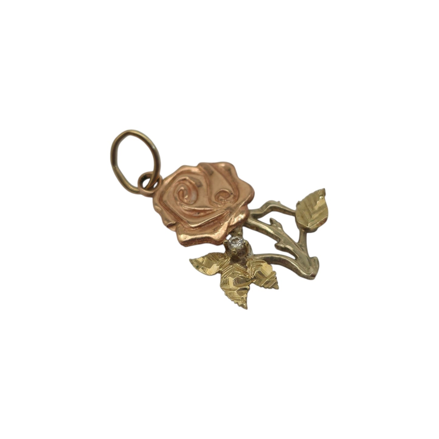 14ct Gold Rose Flower Charm With A Diamond L 1.5 cm 0.8 g.