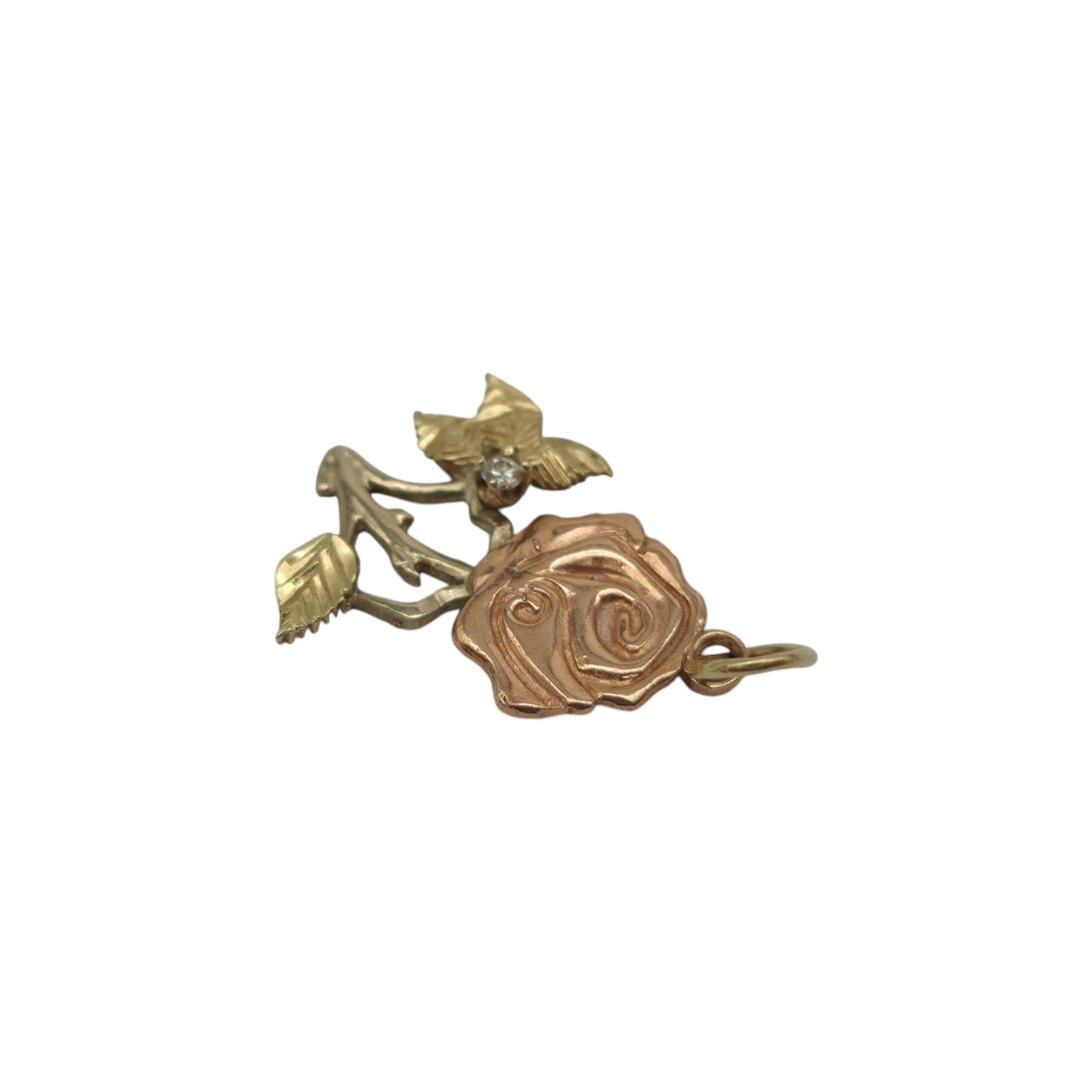 14ct Gold Rose Flower Charm With A Diamond L 1.5 cm 0.8 g.