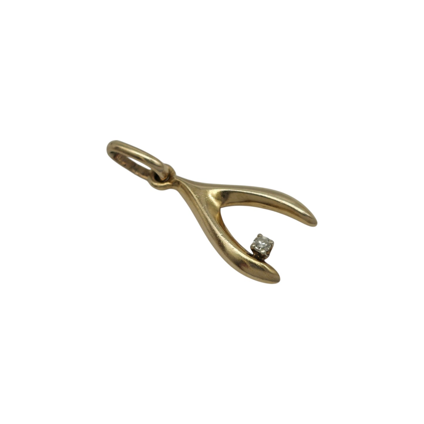 14ct 585 Yellow Gold Wishbone Pendant With Diamond L 1.4 cm 1.3 g.