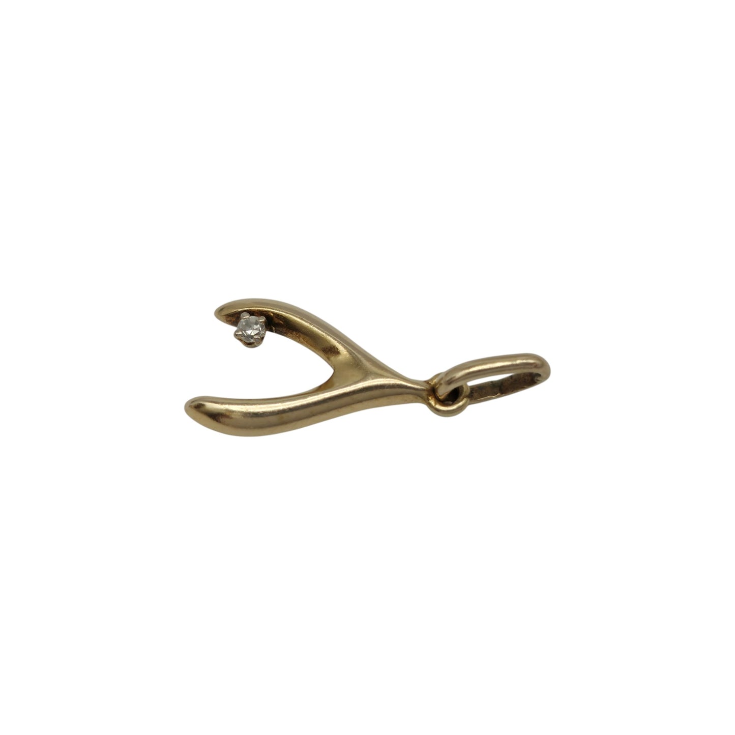 14ct 585 Yellow Gold Wishbone Pendant With Diamond L 1.4 cm 1.3 g.